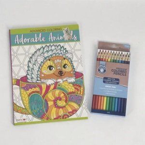 Adorable Animals Adult Coloring Book with Pencils